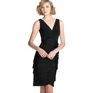 Adrianna Papell Semi Formal Black Ruffle Tiered Little Black Dress Cocktail sz 8